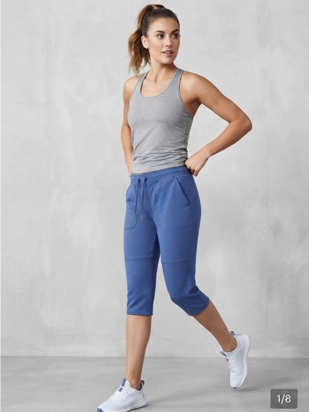 Northern Refelctions 94% Cotton Blue Drawstring Capri Lounge Pants Size Small